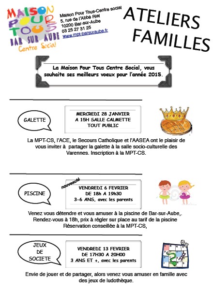 Les ateliers familles du 1er trimestre 2015