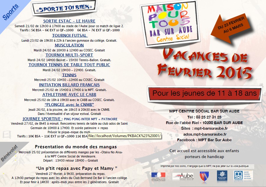 Programme vacances hiver 2015 au Club Ados