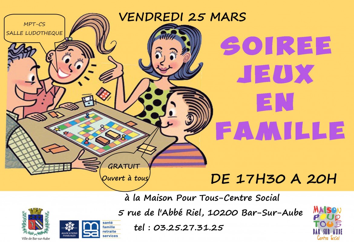 [Ateliers Familles] Soirée jeux le vendredi 25 Mars à la MPT !