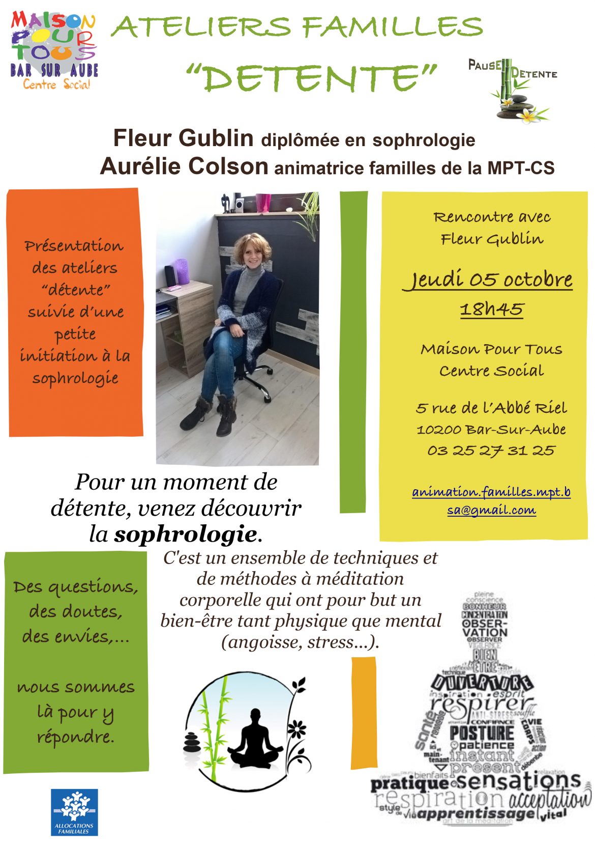 [Ateliers Familles] Présentation des ateliers détentes avec Fleur Gublin, diplômée en sophrologie : jeudi 5 octobre 2017 !