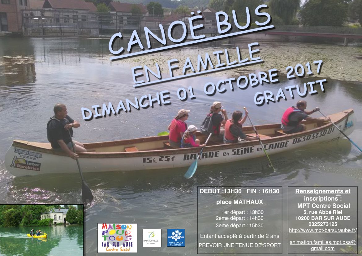 [Ateliers Familles] Canoë-bus en famille : dimanche 01 octobre 2017 !