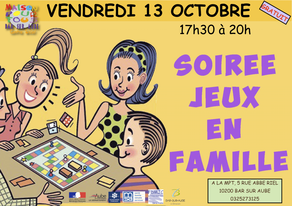 Soirée jeux en famille – vendredi 13 octobre de 17h30 à 20h à la MPT !