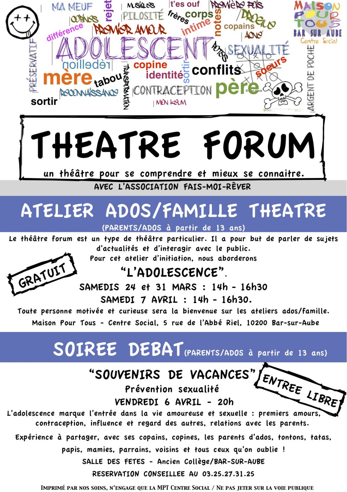 [Atelier Famille] Théâtre Forum sur « L&rsquo;adolescence » (à partir du 24/03/2018)