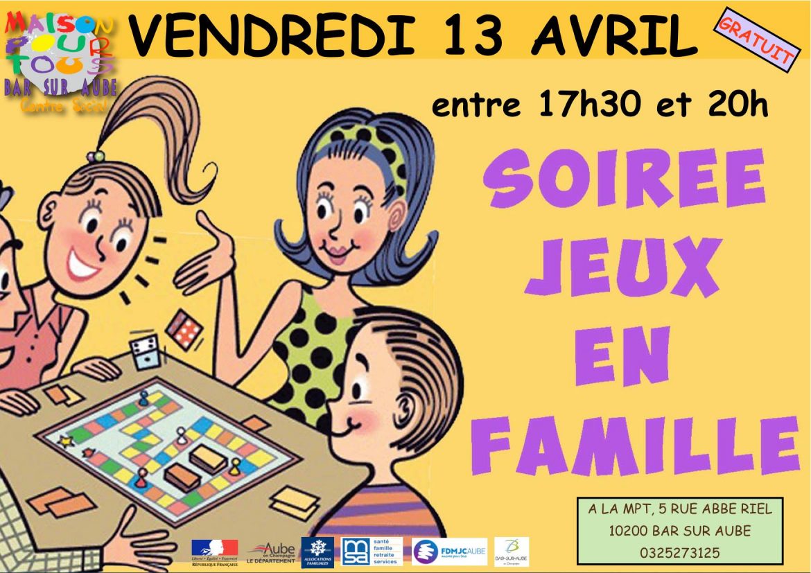 Soirée jeux en famille : Vendredi 13 avril entre 17h30 et 20h !
