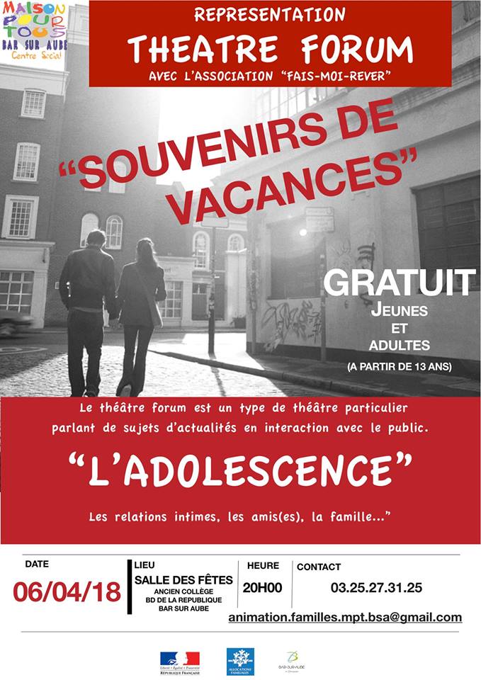 Théâtre Forum : « Souvenirs de vacances » – Vendredi 06 avril 2018 à 20h !