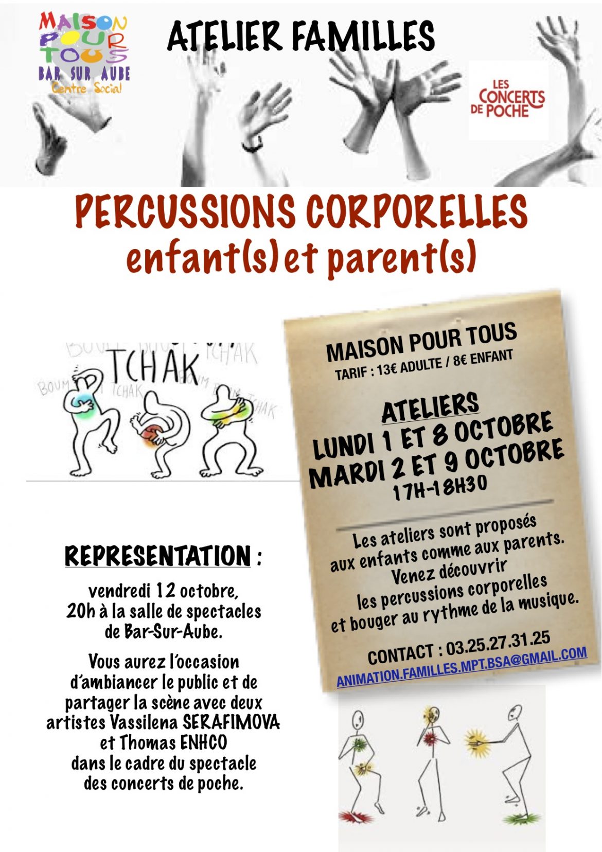 Les Concerts de Poche : 4 ateliers de percussion (du 1/10 au 9/10) !