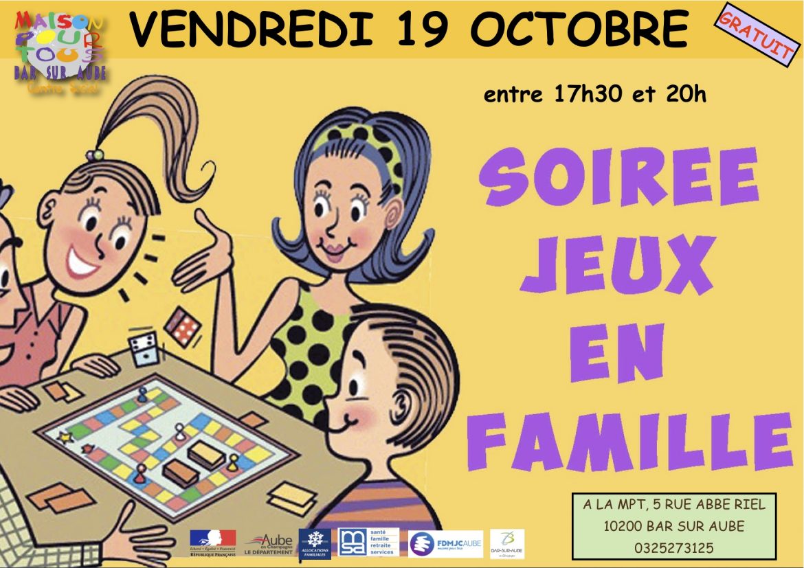 Soirée jeux en famille ce vendredi 19 octobre 2018 entre 17h30 et 20h à la MPT !