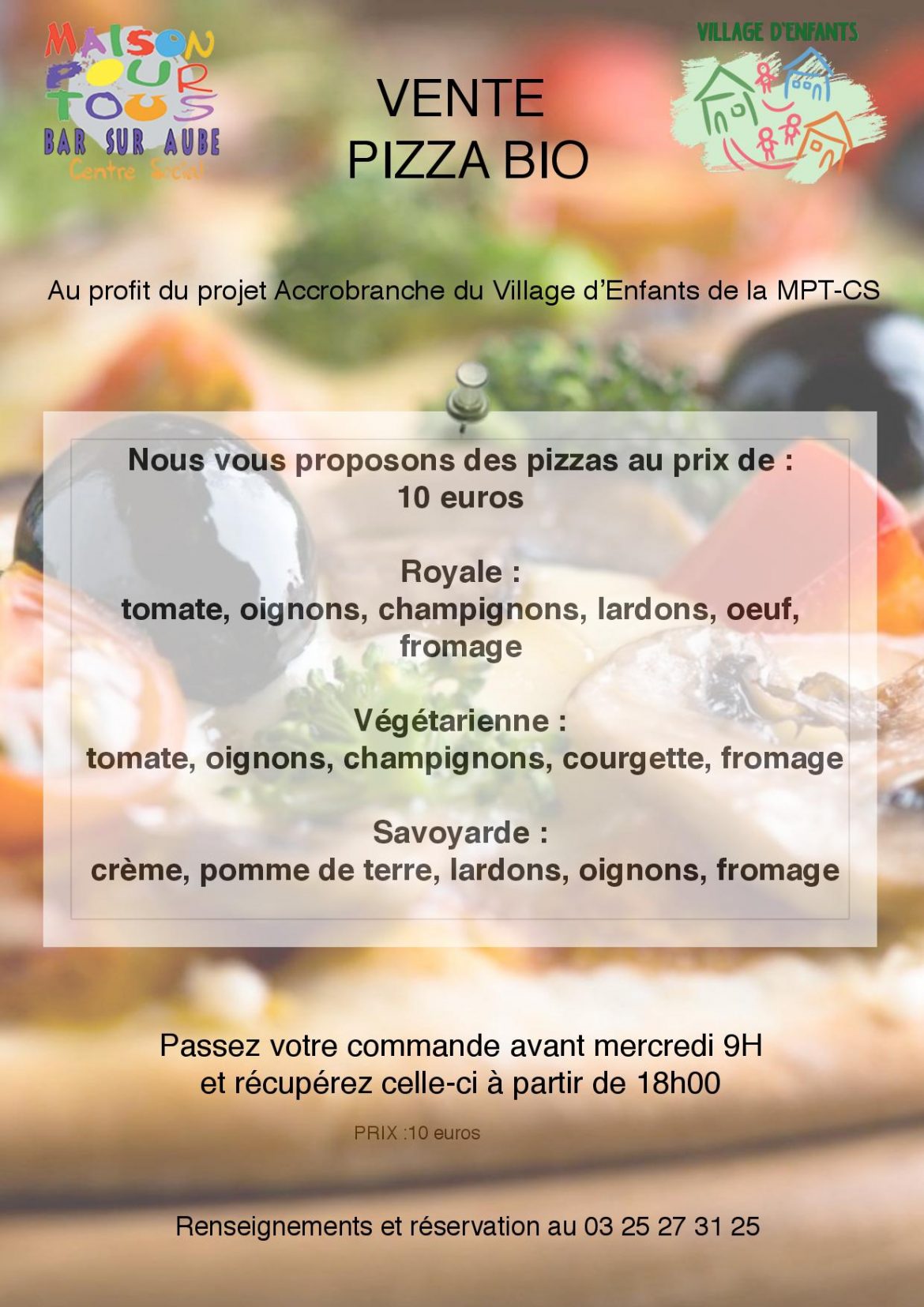 [Village d&rsquo;Enfants] Vente de pizza Bio les mercredis !