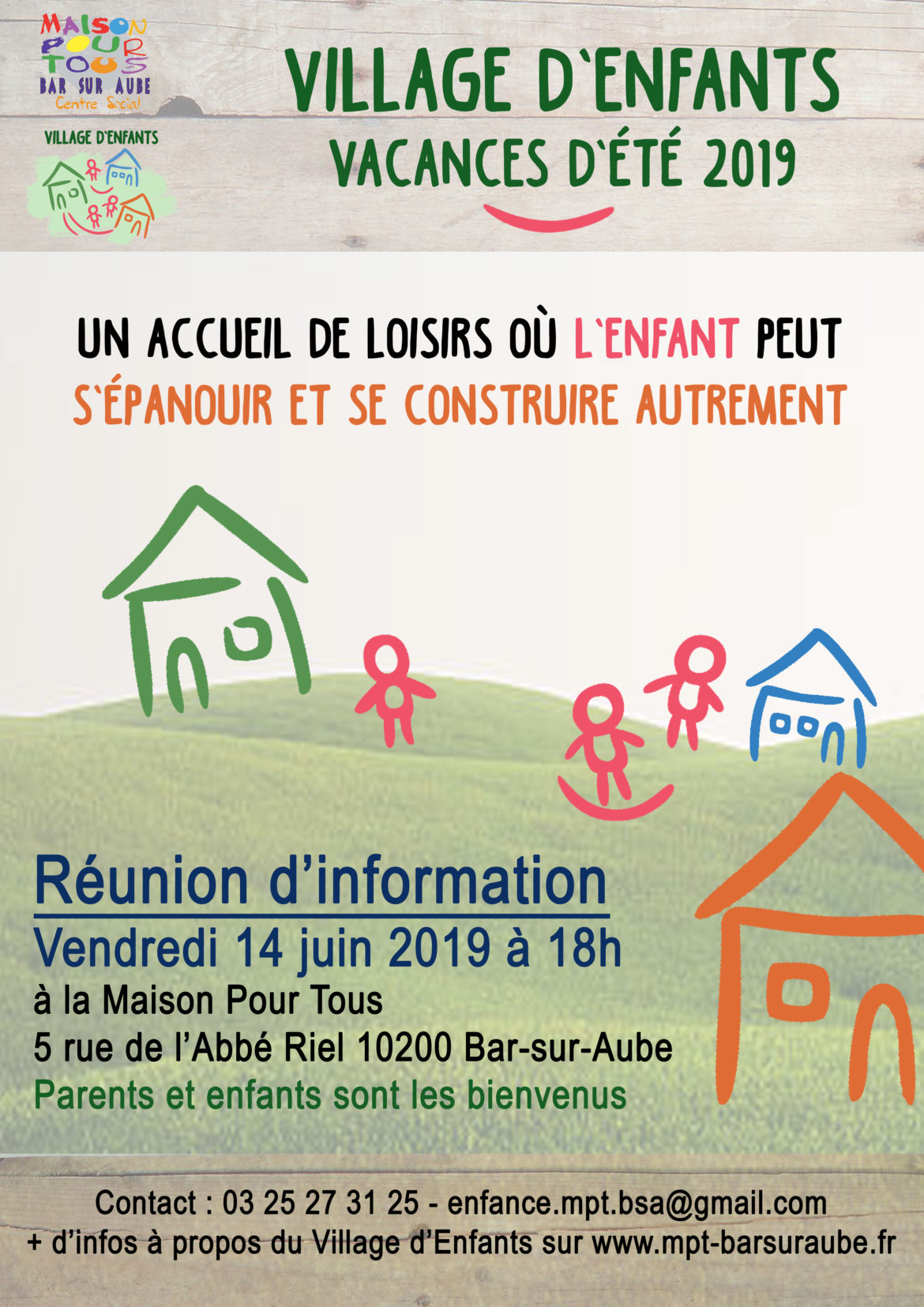 Réunion d&rsquo;information sur l&rsquo;été au Village d&rsquo;Enfants : Vendredi 14 juin 2019 à 18h
