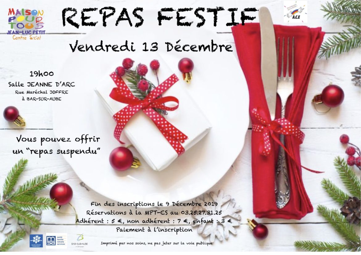 Un Repas Festif – Vendredi 13 Décembre 2019 !