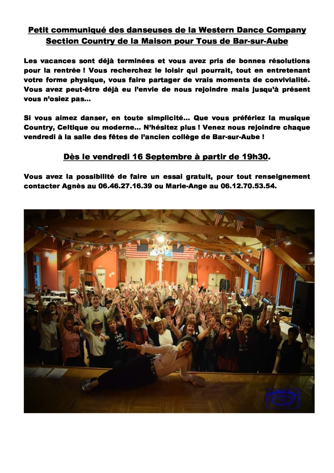 Reprise des cours de DANSE COUNTRY