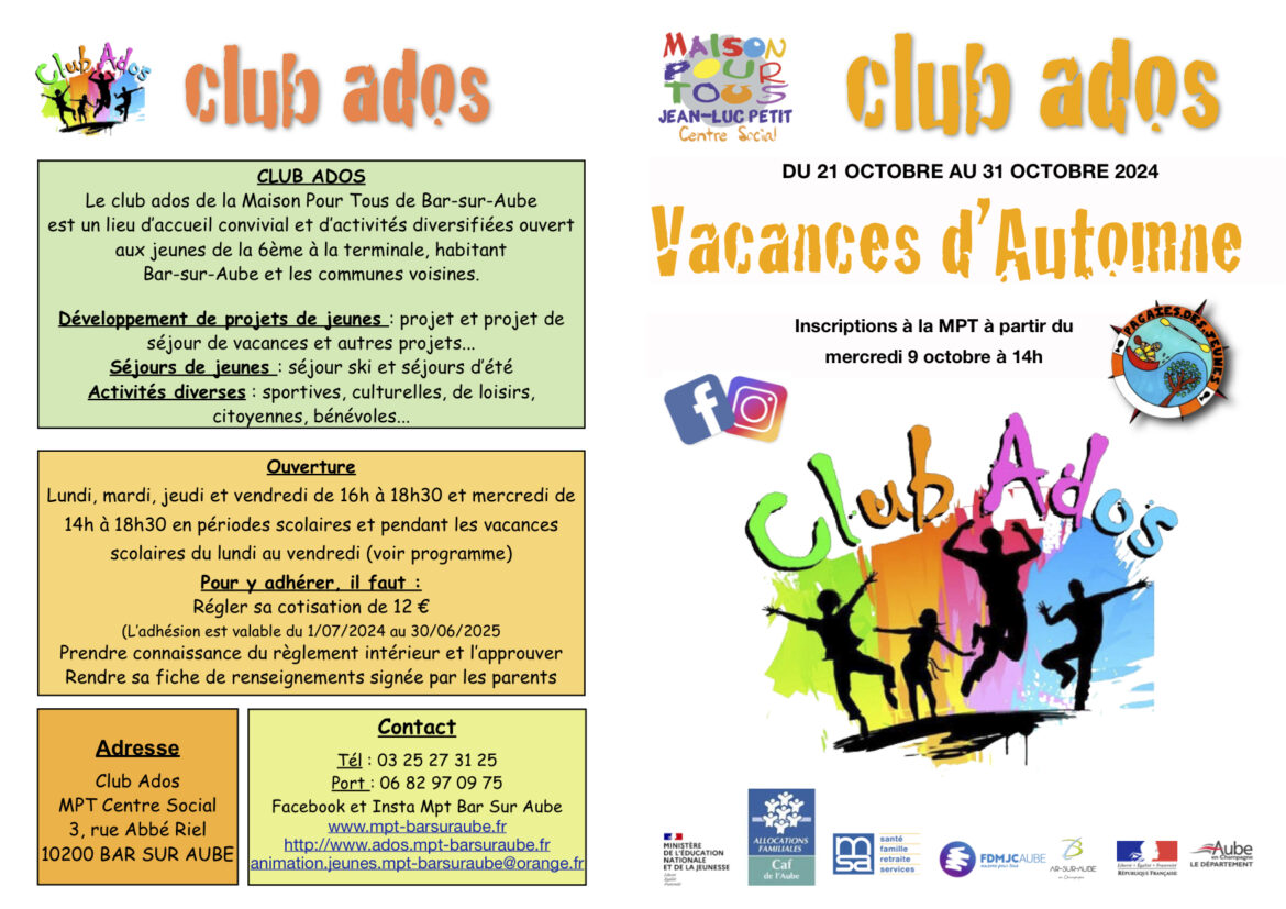 Vacances d&rsquo;Automne au club ados