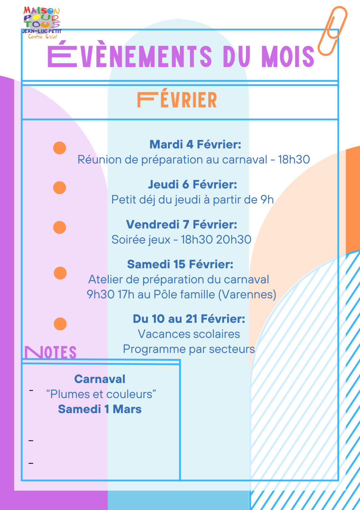 Le calendrier des évènements